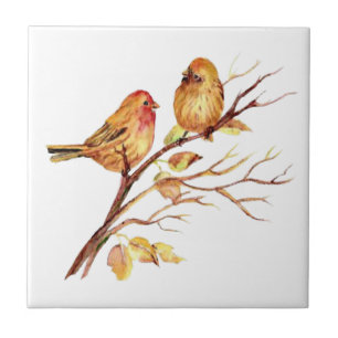 Carreau Aquarelle Finch Birds dans la branche de l'arbre
