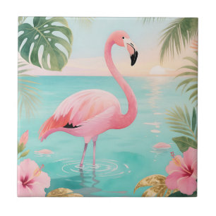 Carreau Aquarelle Flamingo Coucher de Soleil Tropical