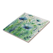 Carreau Aquarelle Fleurs bleues et feuillage vert (Côté)