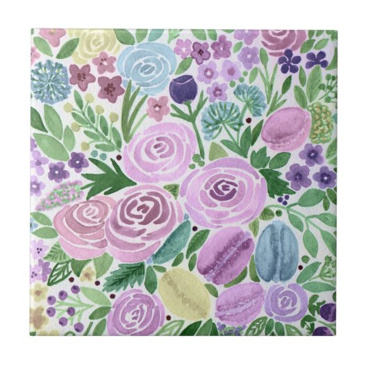 Carreau Aquarelle, fleurs et macarons (Devant)