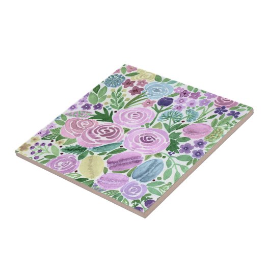 Carreau Aquarelle, fleurs et macarons (Côté)