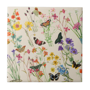 Carreau Aquarelle Fleurs & Papillons Jardin Floral