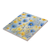 Carreau Aquarelle Fleurs sauvages sur le bleu de Cornflowe (Côté)