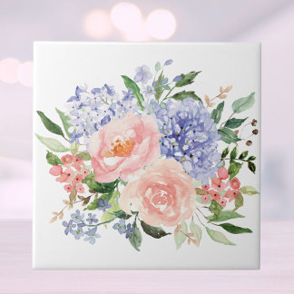 Carreau Aquarelle Floral Printanier Hydrangea Pivoine Rose