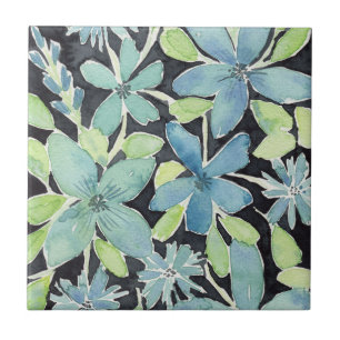 Carreau Aquarelle Florale Bleue Moderne