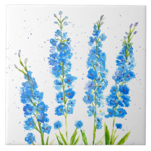 Carreau Aquarelle florale de delphinium bleu élégant rusti
