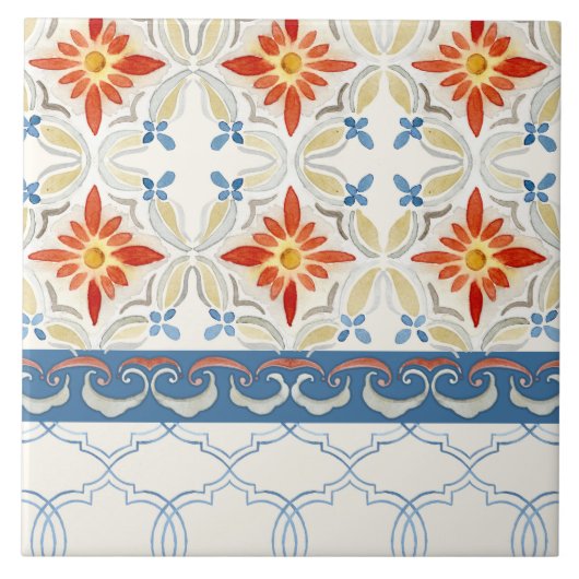 Carreau Aquarelle florale de motif de tuile de Quatrefoil (Devant)