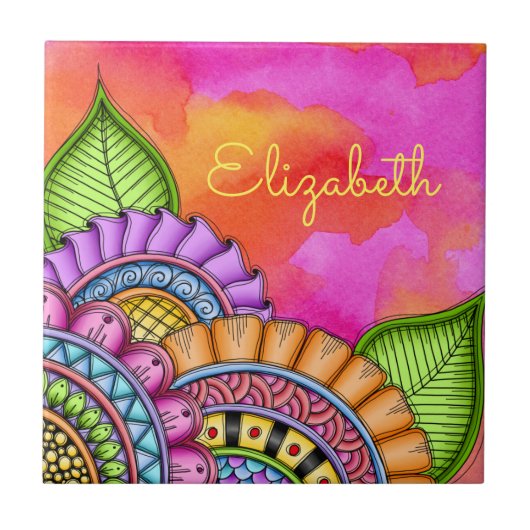 Carreau Aquarelle florale moderne couleur Whimsical (Devant)