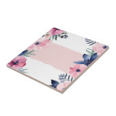 Carreau Aquarelle Florale Rose Et Fleurs Bleues (Côté)