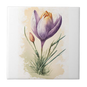 Carreau Aquarelle Florale violet Crocus Cuisine Salle de b