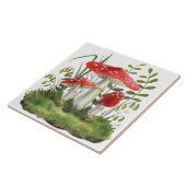 Carreau Aquarelle Forêt rouge Champignons sauvages (Côté)