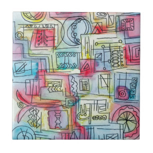 Carreau Aquarelle géométrique moderne de Sassy-Whimsical