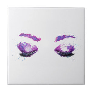 Carreau Aquarelle glamour aux yeux et aux bouillons pourpr