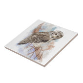 Carreau Aquarelle Grande Chouette gris Art Oiseau (Côté)