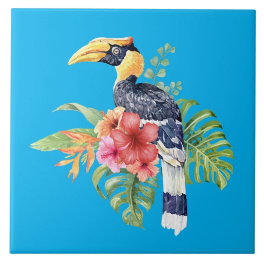 Carreau Aquarelle Great Hornbill Bird (Devant)