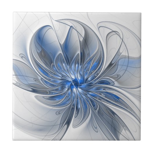 Carreau Aquarelle gris bleu Abstrait Fractal Art Flower (Devant)