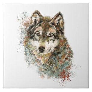 Carreau Aquarelle Gris Loup Faune Animal Nature Art