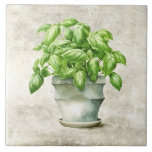 Carreau Aquarelle Herbes Basil Rustique Faux Texture<br><div class="desc">Design graphique rustique aquarelle du basilic dans un pot de campagne. Un look vintage. Idéal pour votre pays Cuisine française ou maison de campagne.</div>