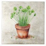 Carreau Aquarelle Herbes Design rustique<br><div class="desc">Conception graphique rustique de l'aquarelle des herbes d'aquarelle dans un pot de campagne. Idéal pour votre pays Cuisine française ou maison de campagne. Arrière - plan de texture faux.</div>