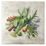 Carreau Aquarelle Herbes Faux Texture<br><div class="desc">Design graphique rustique aquarelle des herbes et bâtonnets de cannelle. Un air de pays vintage. Idéal pour votre pays Cuisine française ou maison de campagne.</div>