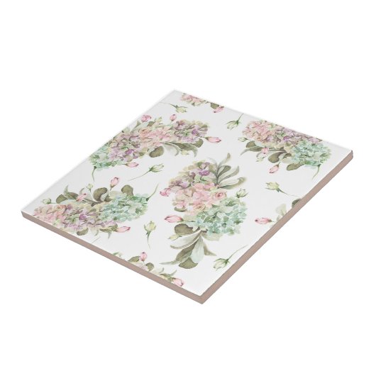 Carreau aquarelle hydrangea rose bourgeons français (Côté)