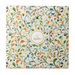 Carreau Aquarelle Jardin Européen Vert Orange