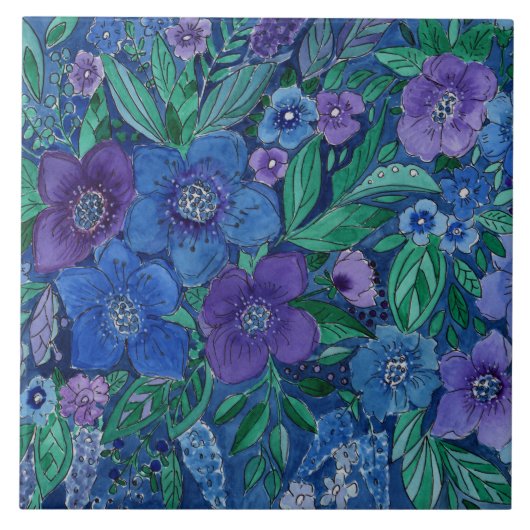 Carreau Aquarelle, jardin fleuri (Devant)