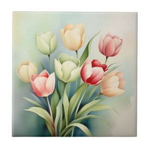 Carreau Aquarelle Jardin Tulipe Sur Sage Green