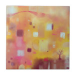 Carreau Aquarelle jaune Abstraite moderne<br><div class="desc">Une aquarelle moderne contemporaine abstraite aux couleurs chaudes. ocre jaune,  rose,  orange et crème. Art original de Nic Squirrell.</div>