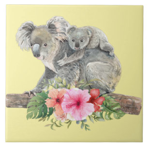 Carreau Aquarelle Koala Oears mignonne maman & bébé