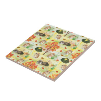 Carreau Aquarelle Lapin Woodland, Hérisson