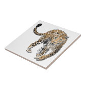 Carreau aquarelle léopard jungle chat peint vert animal (Côté)