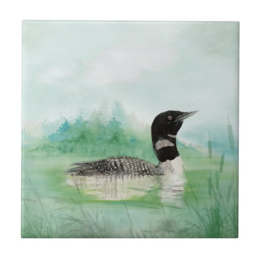 Carreau Aquarelle Loon Faune Nature Oiseau art (Devant)