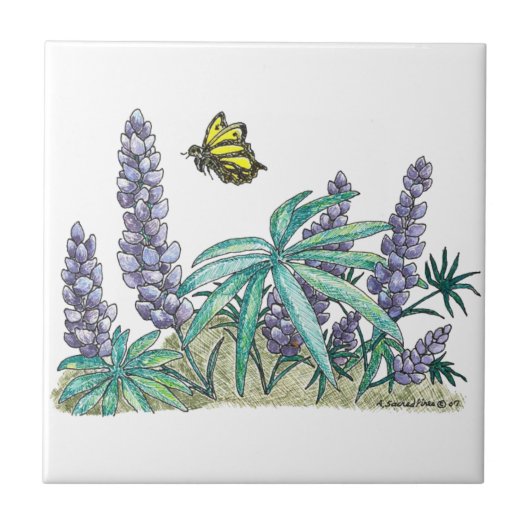 Carreau Aquarelle Lupine de l'Alaska (Devant)