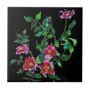 Carreau Aquarelle magenta rose vintage roses