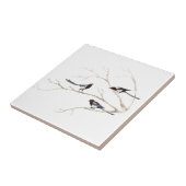 Carreau Aquarelle Magpie Bird Famille Chatte dans l'arbre (Côté)