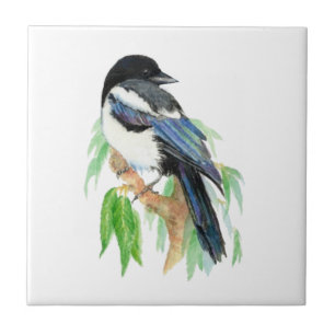 Carreau Aquarelle Magpie Bird & Willow Tree