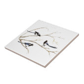 Carreau Aquarelle Magpie oiseaux de famille dans l'arbre (Côté)