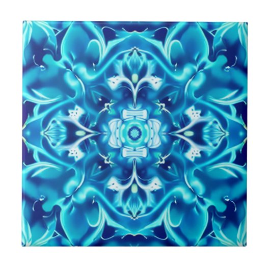 Carreau Aquarelle Mandala Flower dans les tons bleu Indigo (Devant)