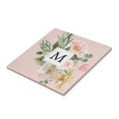 Carreau Aquarelle moderne Fleurs roses Monogrammes (Côté)