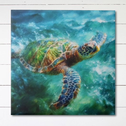 Carreau Aquarelle Natation Tortue de mer