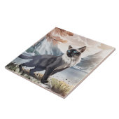 Carreau Aquarelle Noir et Blanc Fluffin Chat dans la natur (Côté)