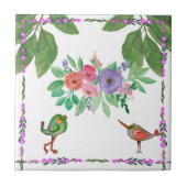 Carreau Aquarelle Oiseaux et fleurs Décoratif (Devant)