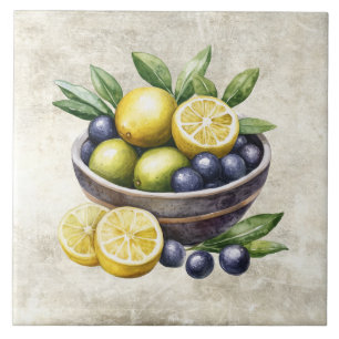 Carreau Aquarelle Olives Citrons Limes Texture Fausse