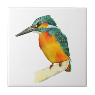 Carreau Aquarelle orange et verte d'oiseau de