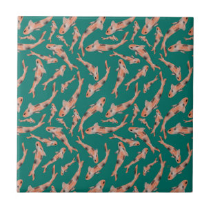 Carreau Aquarelle orange Koi Poisson Motif Turquoise