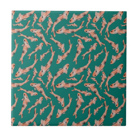 Carreau Aquarelle orange Koi Poisson Motif Turquoise (Devant)