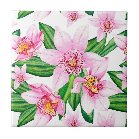 Carreau Aquarelle Orchidées Design 12 (Devant)