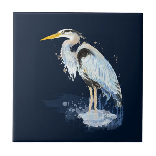 Carreau Aquarelle originale Great Blue Heron Bird (Devant)