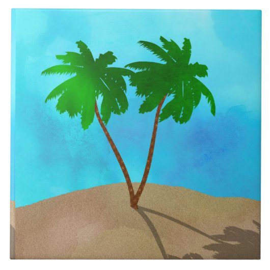 Carreau Aquarelle Palm Tree Beach Scene Collage (Devant)